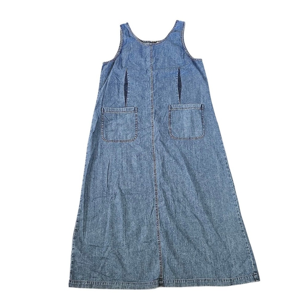 L.L. Bean Vintage Denim Jumper Dress Womens 16 Reg Blue Cotton Maxi Sleeveless